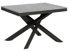 Table extensible 6 à 16 places gris béton cadre métallique et pieds entrelacés anthracite L 120 à 380 cm Klass