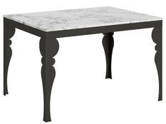 Table extensible 6 à 16 places L 120 à 380 cm blanc effet marbre et pieds gris foncé Patone
