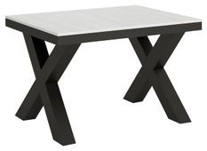 Table extensible 6 à 16 places L 120 à 380 cm bois blanc et cadre métal gris foncé Tsara