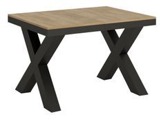 Table extensible 6 à 16 places L120 à 380 cm bois clair et cadre métal gris foncé Tsara