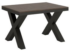 Table extensible 6 à 16 places L 120 à 380 cm bois noyer et cadre métal gris foncé Tsara