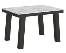 Table extensible 6 à 16 places L 120 à 380 cm effet marbre blanc et cadre métal anthracite Bidy