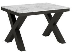 Table extensible 6 à 16 places L 120 à 380 cm effet marbre blanc et cadre métal gris foncé Tsara