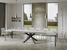 Table extensible 6 à 18 personnes blanche et pieds entrelacés anthracite L 160 à 420 cm Artemis