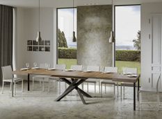 Table extensible 6 à 18 personnes bois foncé et pieds entrelacés anthracite L 160 à 420 cm Artemis