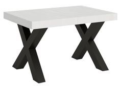 Table extensible 6 à 18 places L 130 à 390 cm blanc et pieds métal gris foncé Fario