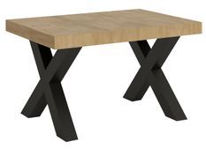 Table extensible 6 à 18 places L 130 à 390 cm bois clair et pieds métal gris foncé Fario