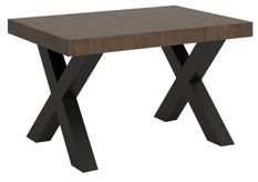 Table extensible 6 à 18 places L 130 à 390 cm bois noyer et pieds métal gris foncé Tsara