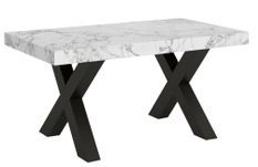 Table extensible 6 à 18 places L 130 à 390 cm effet marbre blanc et pieds métal gris foncé Tsara