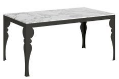 Table extensible 6 à 20 places L 160 à 420 cm blanc effet marbre et pieds gris foncé Patone