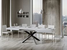 Table extensible 8 à 12 personnes blanc et pieds entrelacés anthracite L 180 à 284 cm Artemis