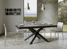 Table extensible 8 à 12 personnes bois gris béton et pieds entrelacés anthracite L 180 à 284 cm Klass