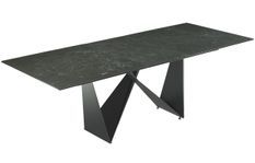 Table extensible 8 à 12 places L 180 à 230 cm verre effet marbre noir et pieds métal noir Matis