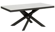 Table extensible 8 à 20 personnes bois blanc et pieds entrelacés anthracite L 180 à 440 cm Klass