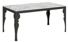 Table extensible 8 à 20 places L 180 à 440 cm blanc effet marbre et pieds gris foncé Patone