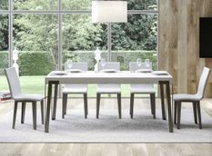 Table extensible blanc laqué et pieds métal anthracite L 180 à 284 cm Konta