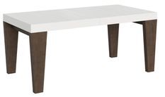 Table extensible blanche et pieds bois noyer 6 à 12 personnes Kristo L 180 à 284 cm