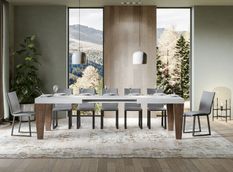 Table extensible blanche et pieds bois noyer 6 à 12 personnes Kristo L 180 à 284 cm