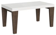 Table extensible blanche et pieds bois noyer 6 à 20 places Kristo 160 à 420 cm