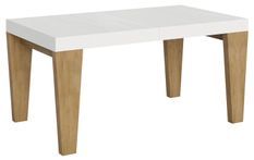 Table extensible blanche et pieds chêne naturel 6 à 20 places Kristo 160 à 420 cm