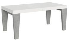 Table extensible blanche et pieds gris béton 6 à 12 personnes Kristo L 180 à 284 cm