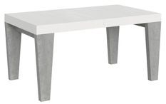 Table extensible blanche et pieds gris béton 6 à 20 places Kristo 160 à 420 cm
