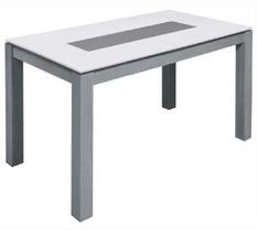 Table extensible bois laqué blanc et gris Plitou