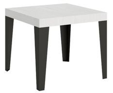 Table extensible carrée 4 à 12 places L 90 à 246 cm bois blanc et pieds métal anthracite Flavio