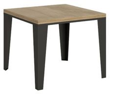 Table extensible carrée 4 à 6 places L 90 à 180 cm bois chêne clair et pieds métal anthracite Librio