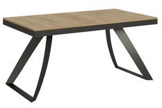 Table extensible design 6 à 20 personnes bois chêne naturel et pieds métal incurvés anthracite L 160 à 420 cm Italika