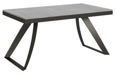 Table extensible design 6 à 20 personnes bois gris effet béton et pieds métal incurvés anthracite L 160 à 420 cm Italika
