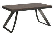 Table extensible design 6 à 20 personnes bois noyer et pieds métal incurvés anthracite L 160 à 420 cm Italika