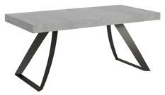 Table extensible design 8 à 12 personnes bois gris béton et pieds métal incurvés anthracite L 180 à 284 cm Volta