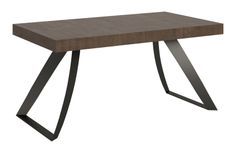Table extensible design 8 à 12 personnes bois noyer et pieds métal incurvés anthracite L 180 à 284 cm Volta