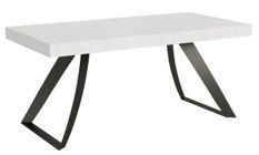 Table extensible design 8 à 20 personnes blanc laqué et pieds métal incurvés anthracite L 180 à 440 cm Volta