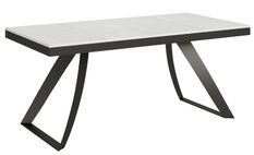 Table extensible design 8 à 20 personnes bois blanc et pieds métal incurvés anthracite L 180 à 440 cm Italika