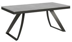 Table extensible design 8 à 20 personnes bois gris effet béton et pieds métal incurvés anthracite L 180 à 440 cm Italika