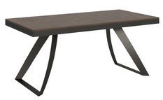 Table extensible design 8 à 20 personnes bois noyer et pieds métal incurvés anthracite L 180 à 440 cm Italika