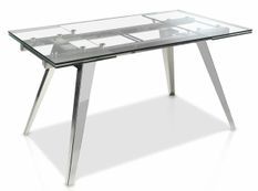 Table extensible design acier chromé et verre trempé Princia 160-240 cm
