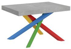 Table extensible design gris ciment et pieds entrelacés multicouleurs L 130 à 234 cm Artemis