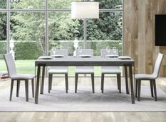 Table extensible gris ciment et pieds métal anthracite L 160 à 264 cm Konta
