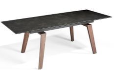 Table extensible plateau céramique noir et pieds bois plaqué noyer Myral