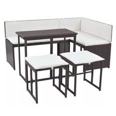 Table haute avec canapés et 2 tabourets rotin marron Chaz