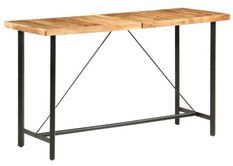 Table haute de bar acacia massif clair et pieds métal noir Reema 180 cm