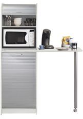 Table haute de cuisine pivotante et rangement gris et blanc Snack 131 cm