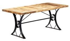 Table manguier massif clair et pieds métal noir Ylence 180 cm