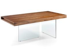 Table moderne bois noyer et pieds verre trempé Zooka 200 cm