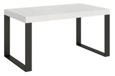 Table moderne extensible 6 à 10 places personnes L 160 à 264 cm blanc et pieds métal anthracite Tiroz