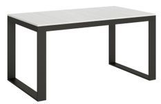 Table moderne extensible 6 à 12 places L 160 à 264 cm blanche et cadre métal anthracite Likro