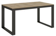Table moderne extensible 6 à 12 places L 160 à 264 cm bois clair et cadre métal anthracite Likro